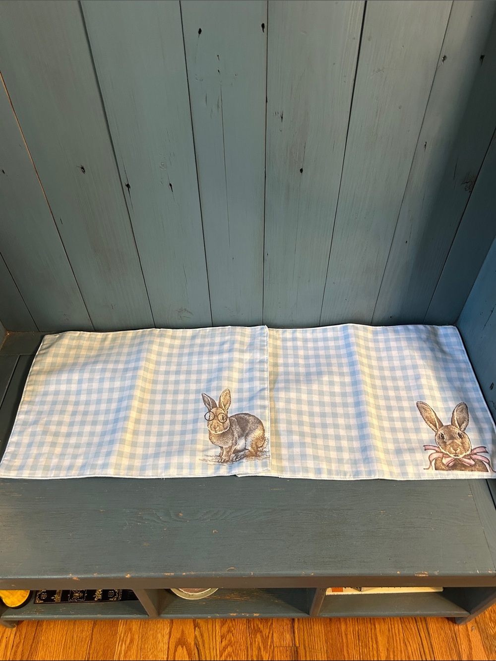 Bunny Tales Blue & White Gingham Bunny Print Table Placemats - Set of 2 | EUC